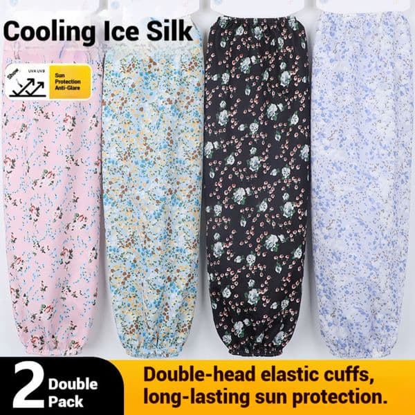 Loose Silk Sun Protection Women, UV Protection, Extended Floral Ice Sleeves for Summer Driving, Cycling, and Work Arm Covers