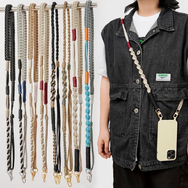 Adjustable Lanyard Crossbody Handmade Woven Premium Long Anti-Lost Strap Fashion Simple Phone Chain Couple