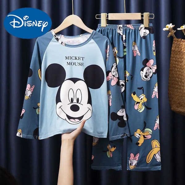 Disney Spring and Summer Thin Long Sleeves Loungewear Pajama Girl Boys Pajamas Sets Sleepwear Robe Childrens Clothing Mother Kids H251016
