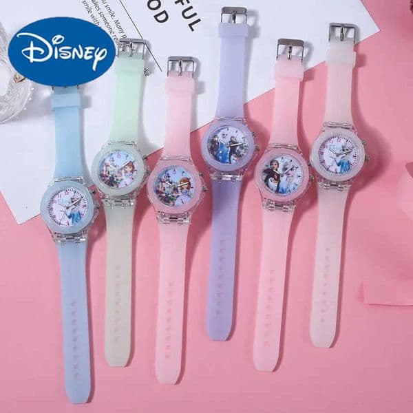 Disney Mickey Mouse Girls Watches Children Silicone Strap Colorful Light Spiderman Kids Watch Student Quartz Clock Gift H251016