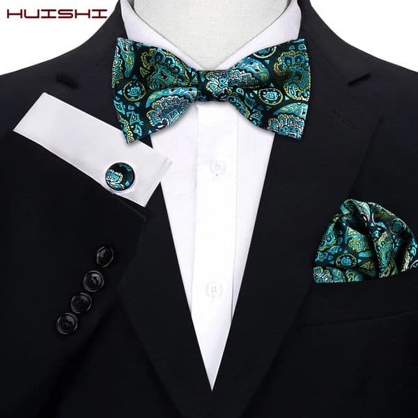 Jacquard Silk Mens Bow tie Bowtie Hanky Cufflinks Set For Paisley Floral Wedding Business Butterfly Gift 251015