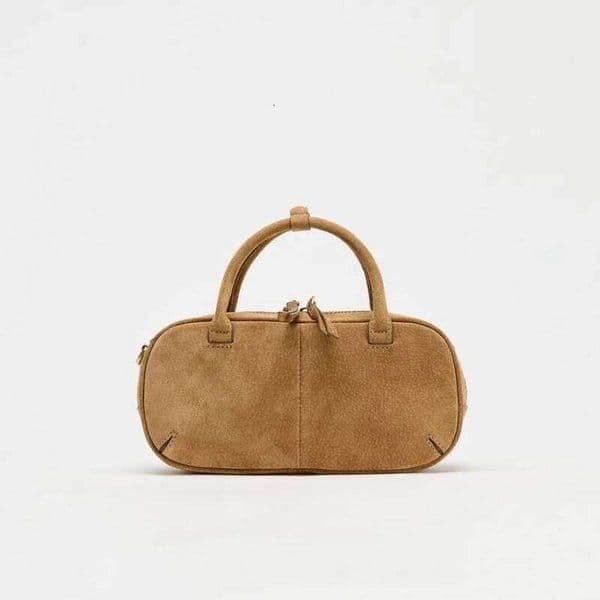 MINI DOUBLE HANDLE SUEDE Bag, Design New In Handbags, Women's Casual Baguette Bag With Removable Crossbody Strap 251016