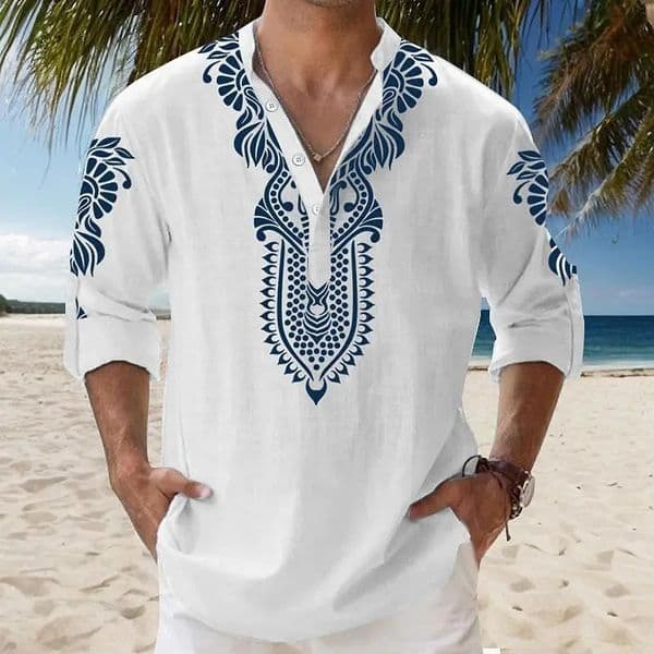 Autumn Henley Shirts Ethnic Style 3D Print Tops Blouse Mens Casual Fashion Vintage Stand Collar Long Sleeve Shirt Man Clothing 251016
