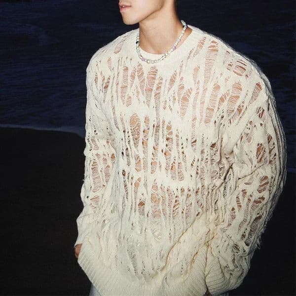 Vintage Ripped Hollow Out Mesh Knit Tops Men 2025 Spring Streetwear Fashion Crew Neck Long Sleeve Knitted T Shirt Mens Clothing 251016