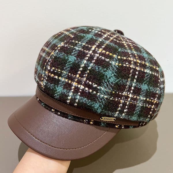 casquette luxe british style pu leather brim street warm thickened woolen fe-slimming artist beret trend ie Z260415
