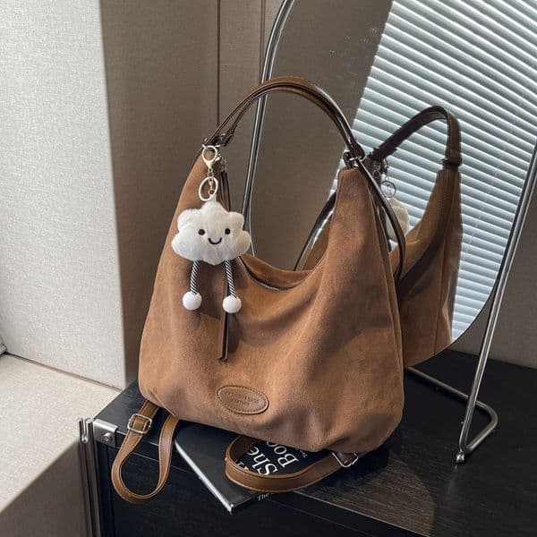 2025 New Fashionable Wrinkle Bag For Women's Autumn And Winter, Trendy Large Capacity Bag, Texture Double Shoulder Suede Fashion Pendant