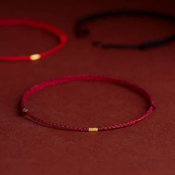 Fashion Handmade Gold Color Beads Red Rope Lucky Bangles Length Adjust Circle Charm Bracelets for Women Men Lovers' Gift