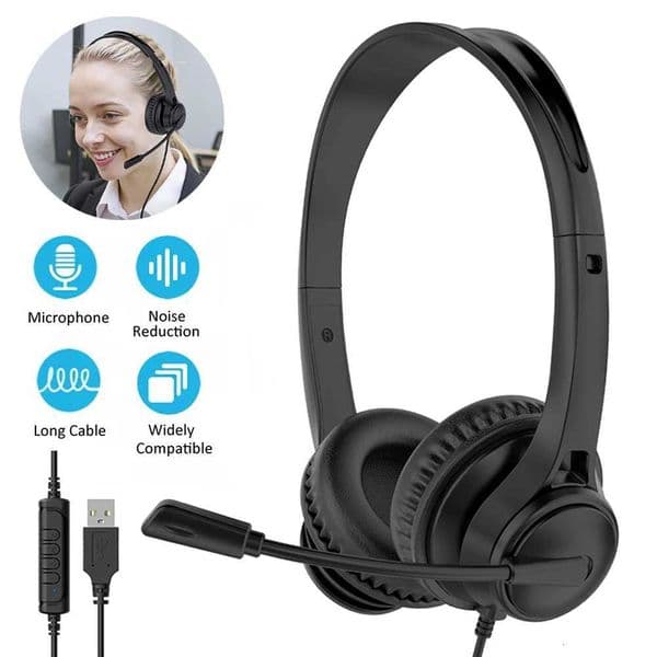 Wired USB Headset Call Center Headphones with Microphone Noise Cancelling Over Gaming OverEar Headsets for Computer PC Laptop Z251015