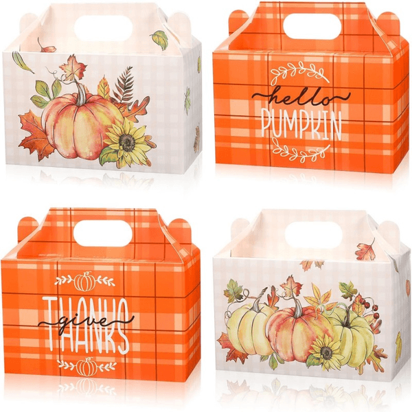 Thanksgiving Party Treat Boxes Autumn Harvest Pumpkin Maple Leaf Fall Gift Bags for Thanksgiving Autumn Harvest Halloween Birthday Decoration