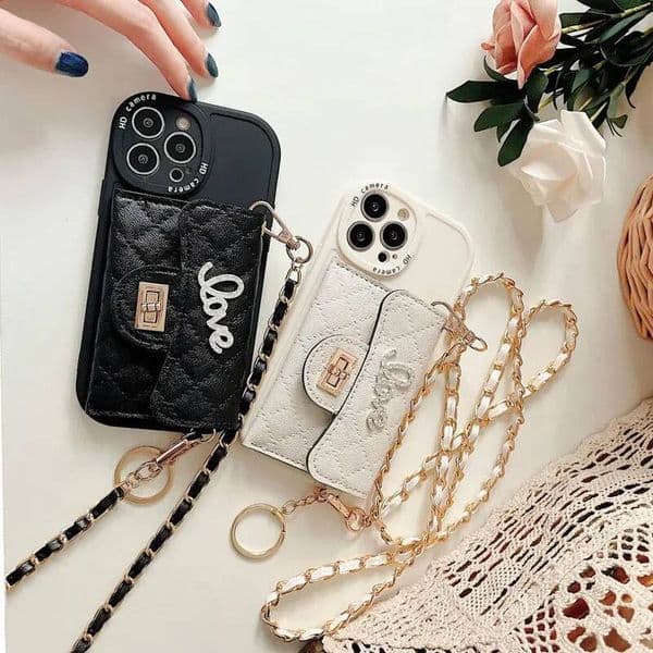 Dia Love Card Bag Purse Crossbody Long Leather Chain Case Cover For IPhone 17 Air 16 15 14 13 12 11 Mini Pro X XS Max Plus