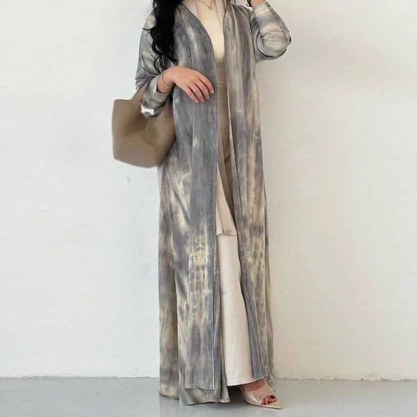 Middle Eastern Loose Tie Dye Abaya Muslim Full Sleeve Open Front Abayas Casual Turkey Kaftan Arabian Maxi Dresses Women Jilbabs W251016