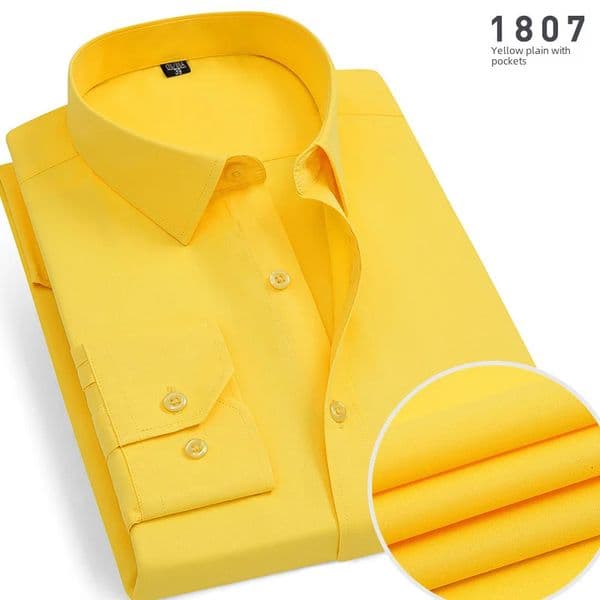 Autumn Long Sleeve Yellow Shirt Mens Business Casual Workwear Base Layer Top Youth Slim Fit Square Collar Work Shirt 251016BJ