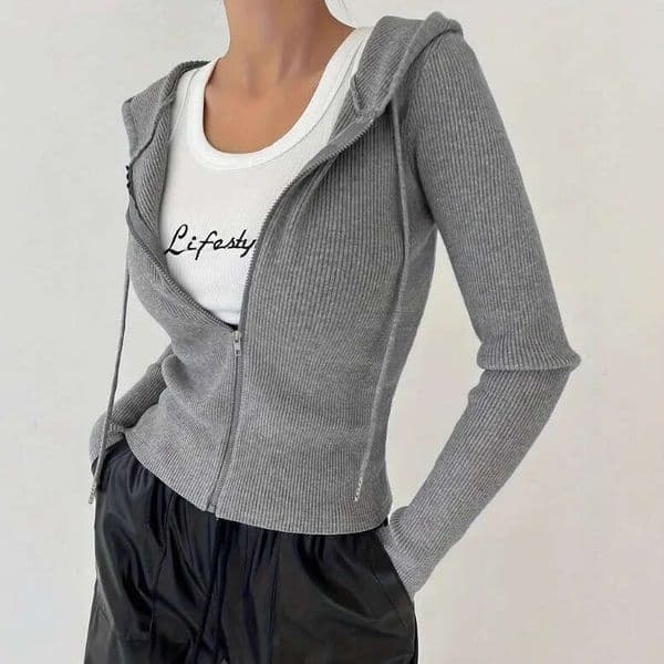 Autumn And Winter Trendy Clothing Elegant Slim Fit Zipper Hooded Jacket Fashion Casual Women's Top B5