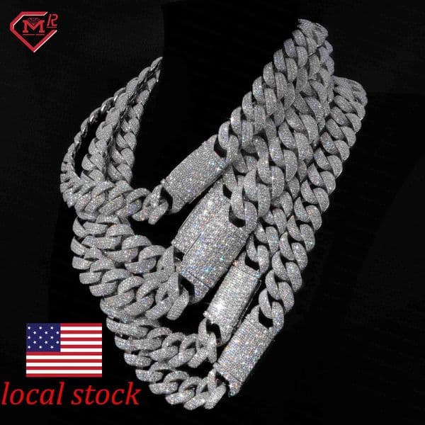 Stock 18MM 20MM 22MM Moissanite Cuban Necklaces Hiphop Jewelry 925 Silver Cuban Lidynamic Chain