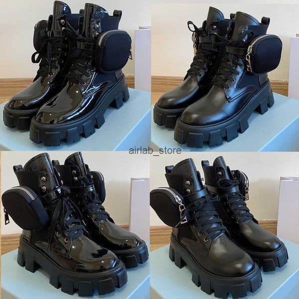 Boots Designer womens boot Matte shiny leather with pouch fashion sole Lace up Nylon Thick Martin boots size 3541 Q251017