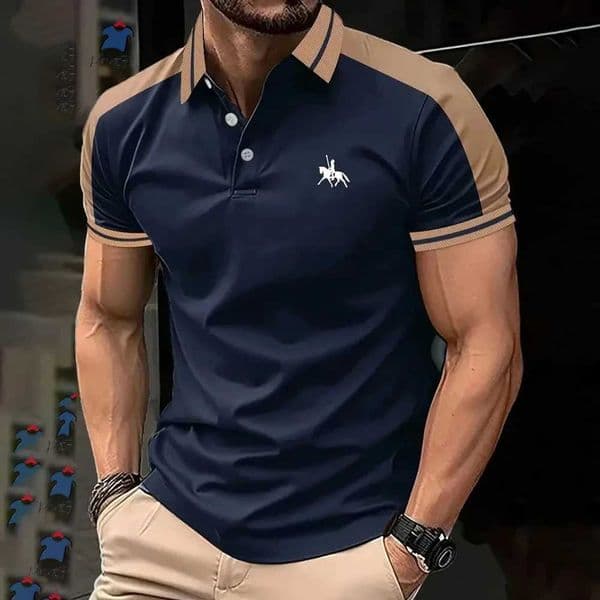 Summer New Style Fashion Business Casual ShortSleeved Polo Shirt Mens Trend High Quality Printed Lapel Color Matching TShirt W251017