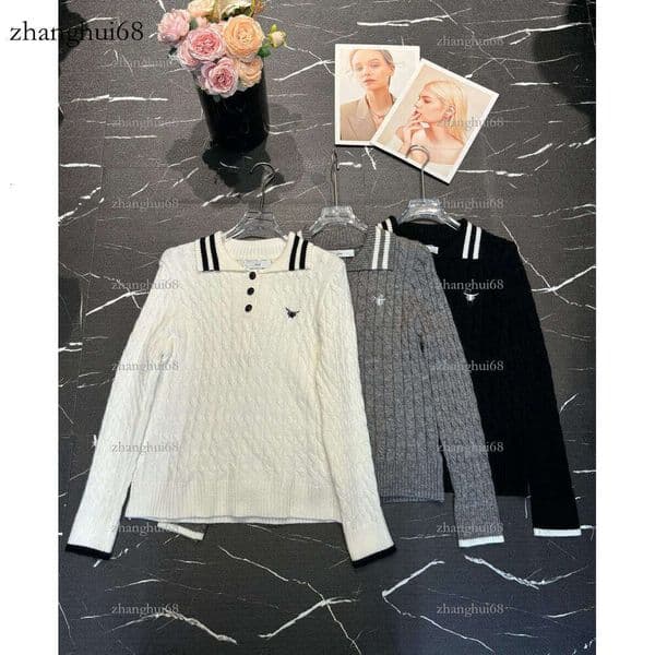 Long Sleeve Knitted Polo Shirt Women's Top Design High-Quality Fabric Suitable for Daily Outings Black and White Striped Decorative Print Versatile Style
