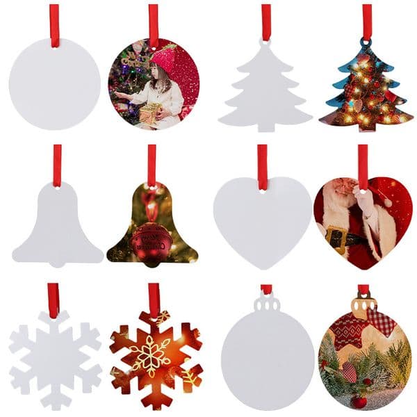 8cm Custom Christmas Tree Ornament Gift Sublimation Blank Aluminum Pieces Snowflake Bell-Shaped Heat Transfer Aluminum Ornaments For DIY And Christmas Decoration