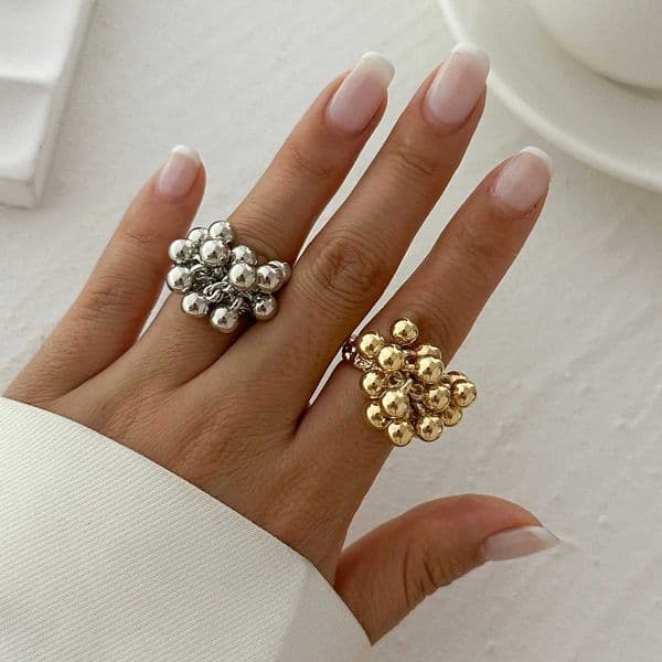 IngeSightZ Creative Design CCB Small Ball Ring for Women Men Trending Irregular Metal Open Finger Ring Couple Punk Jewelry W251017