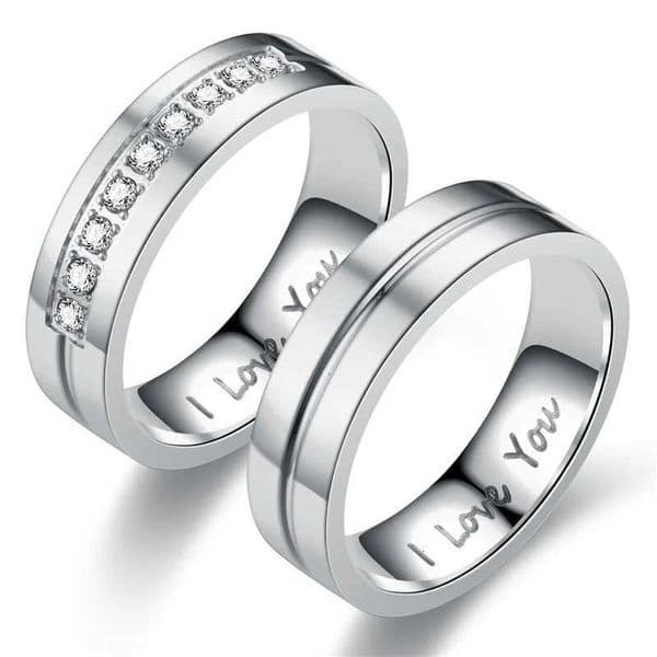 Fashion Stainl Steel Couple Engagement Rings for Women Men Crystal I YOU Ring 2022 Wedding Jewelry Accories Gifts W251017