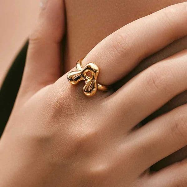 Gold Color Cute Bubble Letters Rings For Women Stainl Steel AZ Alphabet Opening Ring Wedding Party Christmas Jewelry W251017