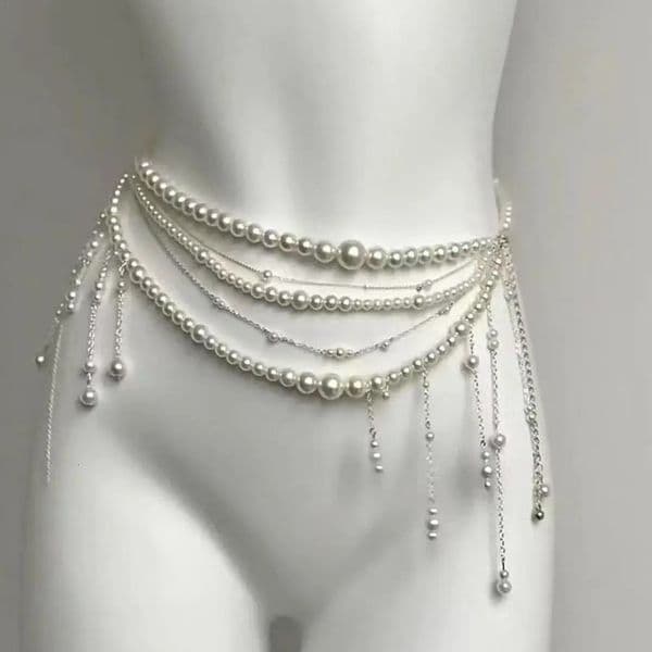 Fashion Y2K Retro Multilayer Pearl Waist Chain Belt For Women Stylish Body Jewelry Accessories Party Casual Wear 251008