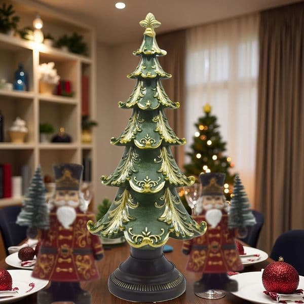 1PCS Mini Resin Christmas Tree Vintage Gilded Christmas Tree Statue Ornament Statue Sculpture Home Office Desktop Decoration 251015