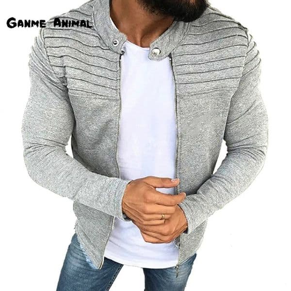 Autumn Sports Casual Men Jacket Mens Pleats Slim Stripe Fit Jacket Zipper Long Sleeve Coat Cardigan Coat 251017