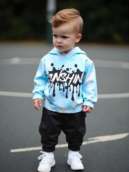 2piece set of fashionable casual letter printed tie dye hooded long sleeved top and pants for baby boys autumn winter 251014
