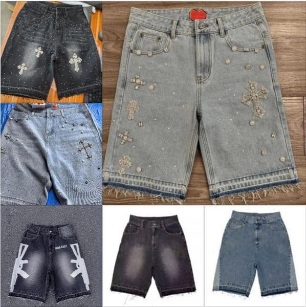 Men's Shorts American Street Embroidery High Waist Washed Denim Harajuku Retro Trendy Brand Oversized Jeans Unisex Y2k Goth Punk