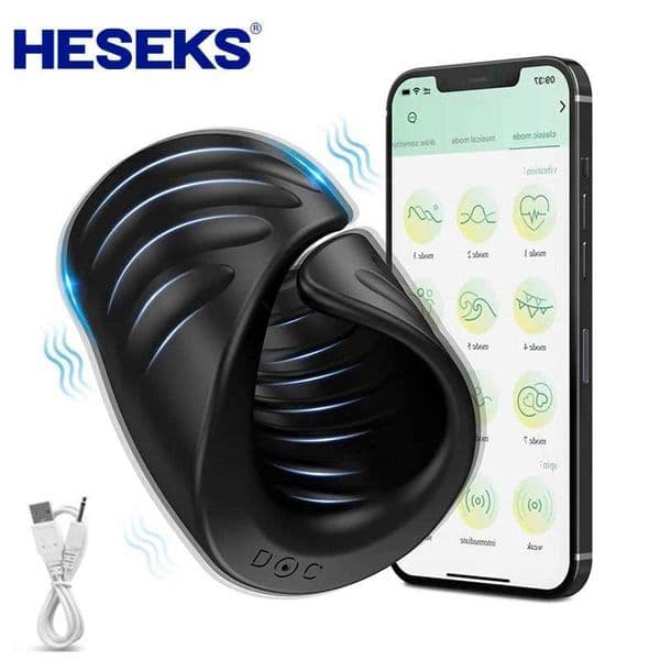 HESEKS APP Bluetooth Penis Vibrator for Men Penis Delay Trainer Penis Delay Trainer Cock Ring Penis Training Machine Glans Sex