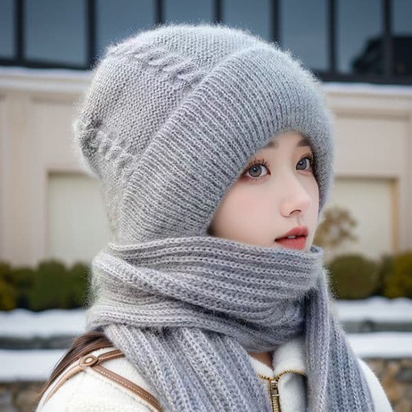 Winter Warm Scarf Integrated Knitted Middle-aged Elderly Cold-proof Mom Thickened Ear Protection Cycling Snow Hat