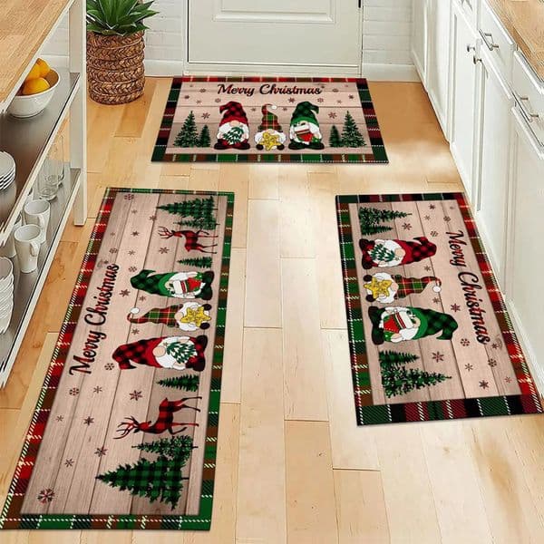 Merry Christmas Gnome Xmas Tree Pattern Kitchen Rugs Living Room Bedroom Entrance Carpets Balcony Bathroom Nonslip Floor Mats 251015