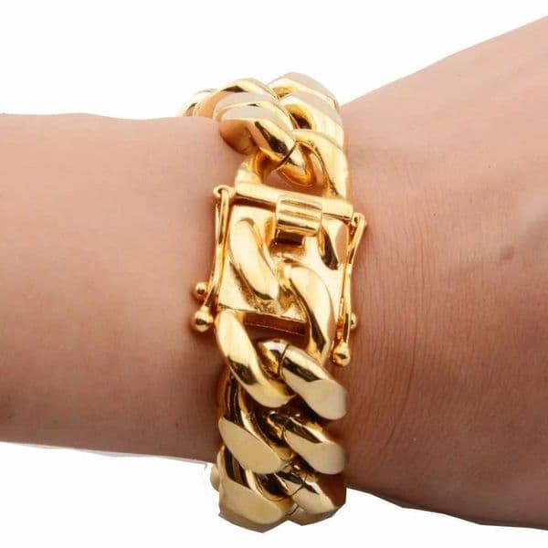 81012141618mm Gold ColorRose Gold Stainless Steel Curb Cuban Link Chain Bracelet Bangle Jewelry 711inch for Men WomenXJ251018