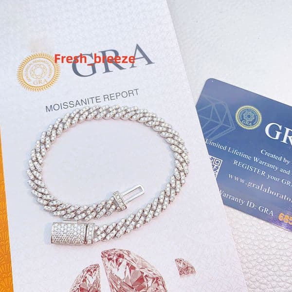 Trending Hiphop Jewelry 6mm Bracelet Women Iced Out Rhodium Plated Fulldiamond Moissanite Cuban Link Bracelet