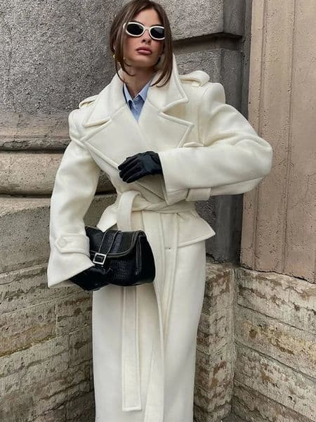 Women Elegant Lace Up Overcoat Doublebreasted Wool Long Coats With Pockets High Street Fashion Autumn Winter Outerwears 251017
