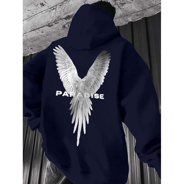 Paradise Print Hoodie, Cool Hoodies Men, Casual Hooded Sweatshirt With Kangaroo Pocket For Winter And Fall Sweatshirt