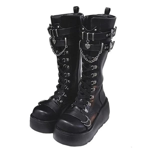 Motorcycle Boots Platform Boots for Women Wedges Knee Lace Up Fashion Goth Gothic Boots Punk Shoes Girls Winter251018