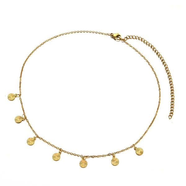 MinaMaMa New Style Gold Color Stainless Steel Tassel Glitter Disc Choker Necklaces For Women Fashion Vintage Collar JewelryXJ251018