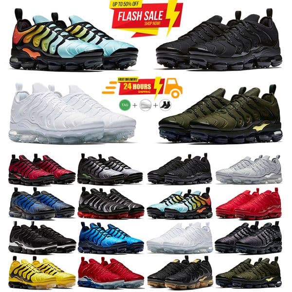 With box Designer tn plus Metallic White Silver triple black men Running Shoes trainer sneaker shoes