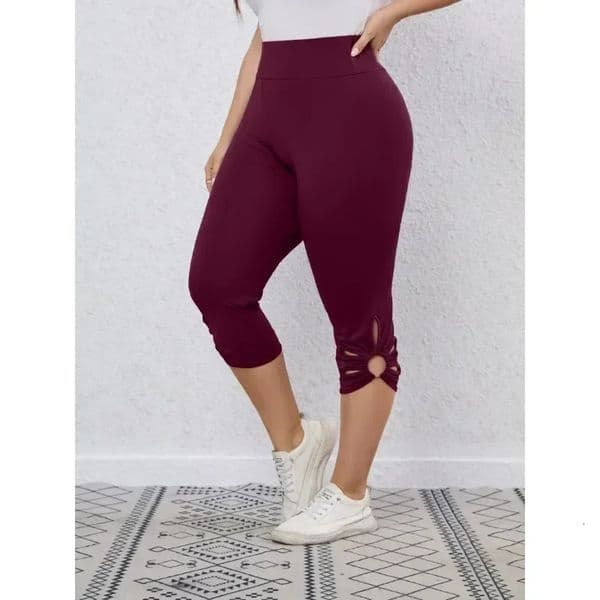 Plus Size Womens Hollowout Solid Color Yoga Pants Casual Highwaisted Skinny Elegant 251009BANJIA