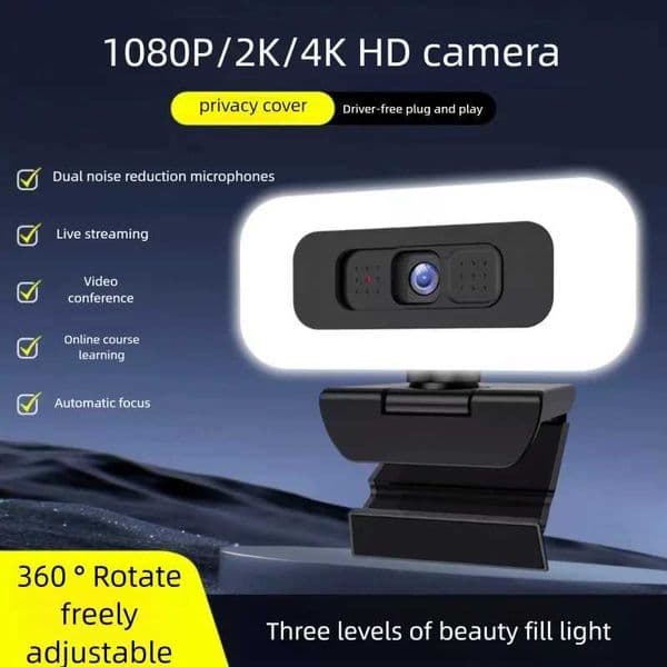 4K Webcam with Light Full HD 2K 1080P Live Streaming Web Cam for PC Laptop Auto Focus Computer Camera with Microphone X251018