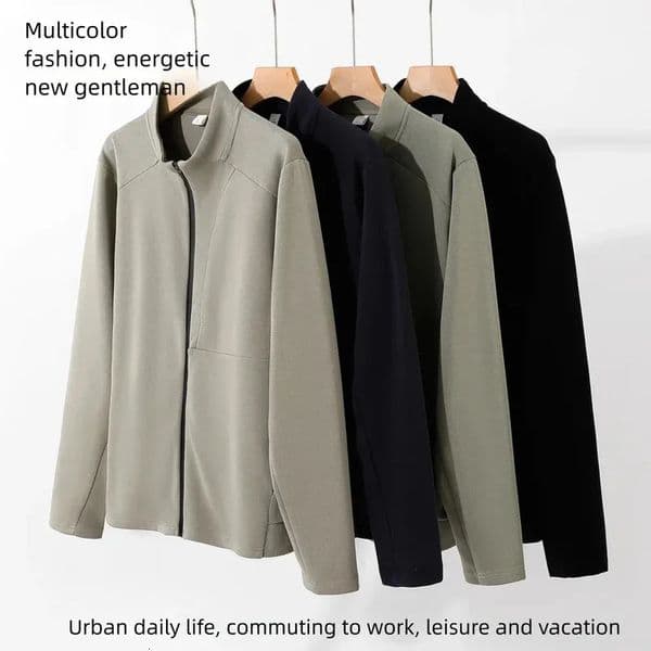 2025 style business jacket for men long sleeved top zipper stand up collar cardigan pure cotton clothing 251010