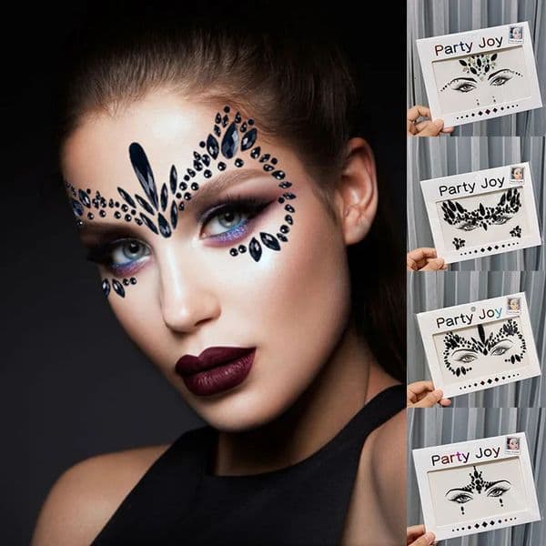Halloween Face Sticker 3D Resin Rhinestone Face Jewelry Tattoo Diamond Eyebrow Sticker Shiny Face Tattoo Black Sticker 251010