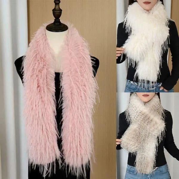 Thick Fluffy Long Strip Scarf 180cm Classic Y2K Girl Scarf Mink Fur Ladies Tassels Scarf Party Scarf Wrap 251018