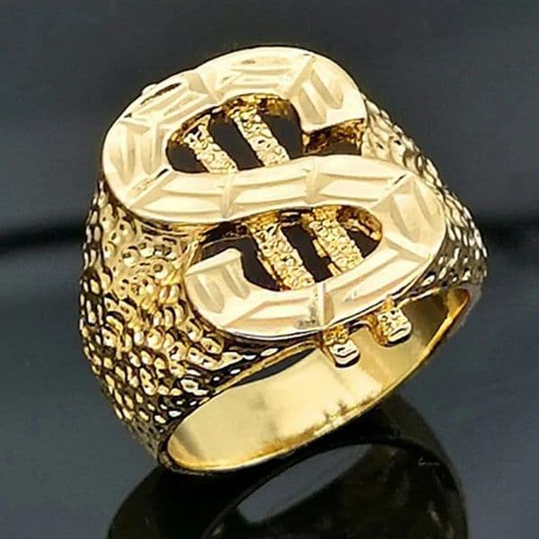 Trendy Fashion Gold Color Hip Hop Style Ring Dollar Sign Creative Mens Rock Style Ring Party Jewelry Accessories 251018
