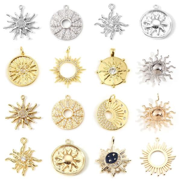 Fashion Brass Galaxy Charms For Jewelry Making Real Gold Plated Sun Clear Cubic Zirconia Pendant Necklace DIY 22mm x 19mm1PC 251011