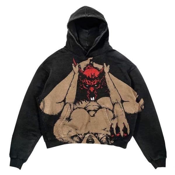 2025 new hot selling spring and autumn fashion trend brand fun hooded sweatshirt men's printed polyester men's sweatshirt