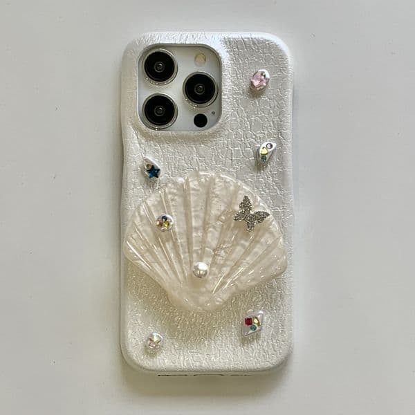 Cute Case Cover Compatible for iPhone 17/17 Pro/Pro Max Case Summer Beach Shells Irregular Diamond for Girl Women Soft Handmade Fashion Protective iPhone 17 Pro