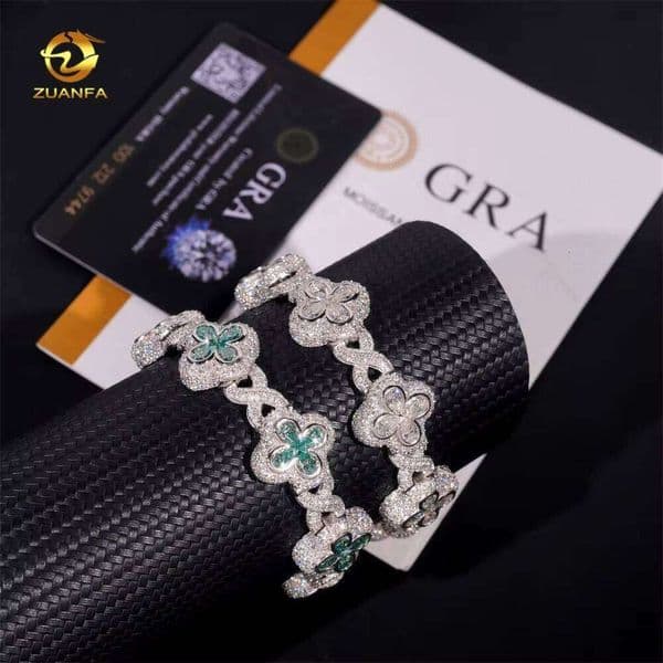 New Clover Infinity Pear Shape Blue Green Cacoxenite Sterling Sier Men's Bracelet